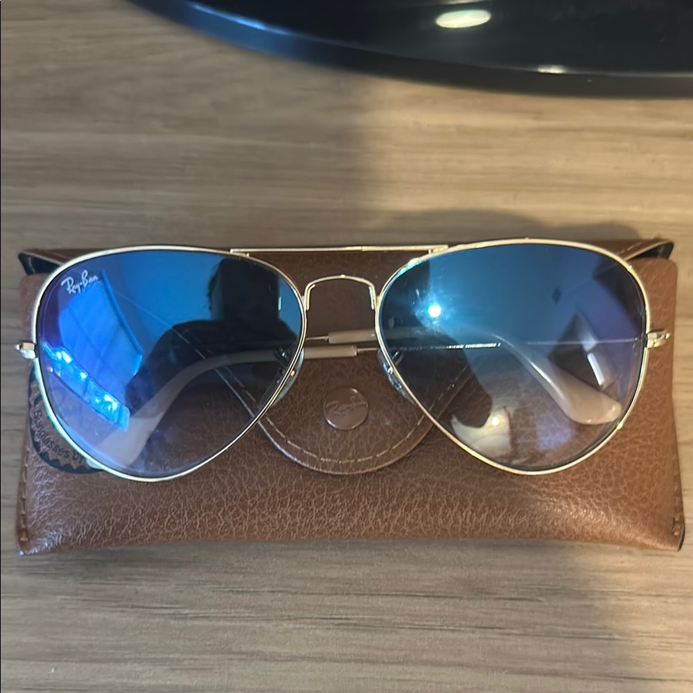 Ray-Ban Gold and Blue Aviator Sunglasses
